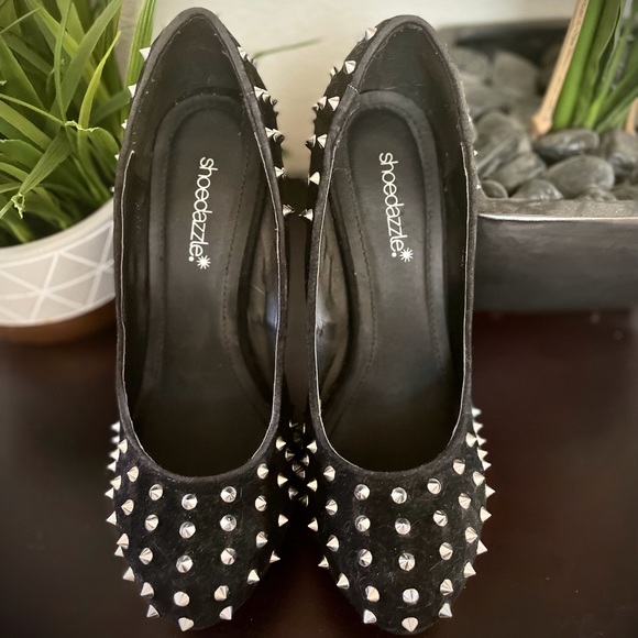 Shoedazzle Black Velvet and Silver Spiked Stilettos - Picture 7 of 10